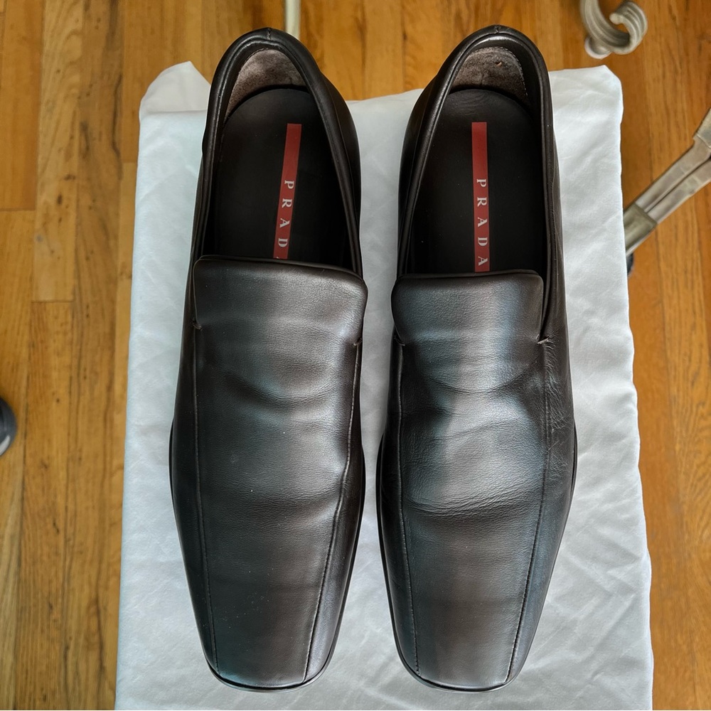 Prada Men's Dark Brown Leather Slip-On Loafers